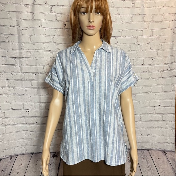 Sigrid Olsen Tops - NWT New Sigrid Olsen Striped Linen Blend Blue Shirt Size S